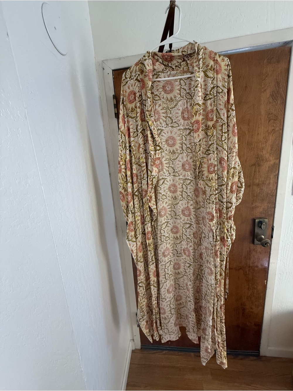 Free People Floral Long Duster Kimono - Cream with Rust Accents